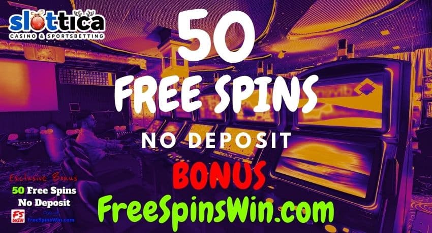 Get 50 free spins no deposit bonus at the Slottica Casino 2023 pictured.