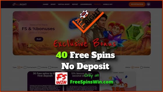 Get 40 free spins in the casino All Right is in this image!