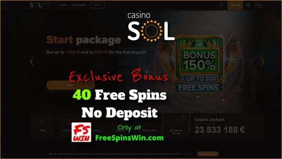 Get 40 free spins in the online casino online SOL is in this image.