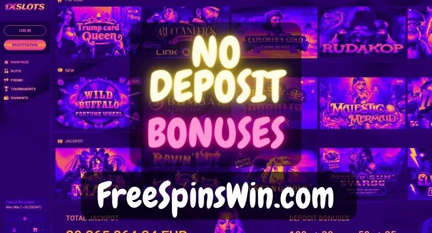 Only free spins and no deposit bonuses at Freespinswin.com are pictured.