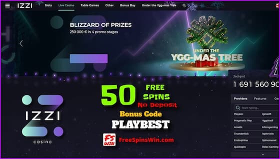 Get 50 Free Spins For Registration in the casino IZZI for new players is in this image.