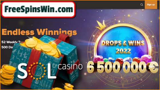 Big winnings and free spins without deposit wait for everyone in the casino SOL in this picture.