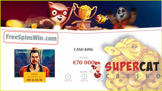 Get 60 free spins from FreeSpinsWin.com in the online casino Super Cat in this picture.