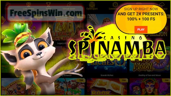Read a detailed review and get free spins for registration in the casino Spinamba in this picture!