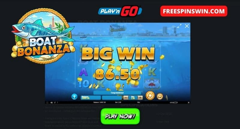 Play new free slot Boat Bonanza from Play'n GO pictured.