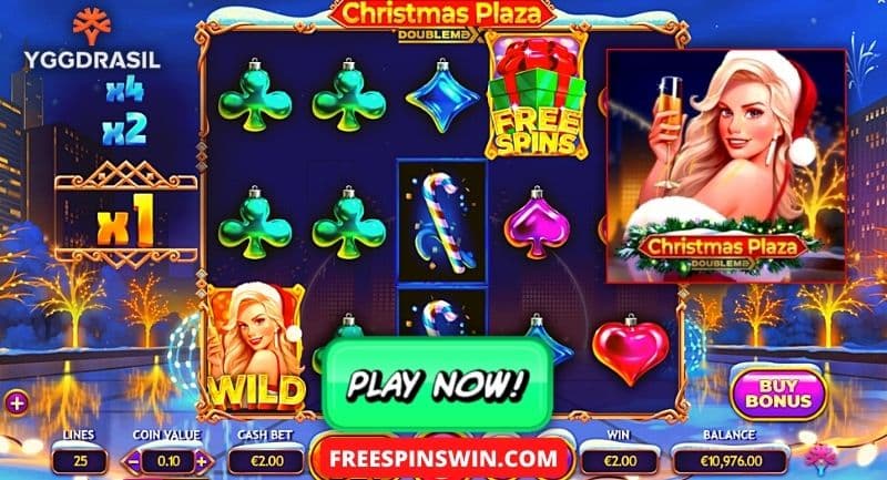 Play new free slot Christmas Plaza DOUBLEMAX from Yggdrasil pictured